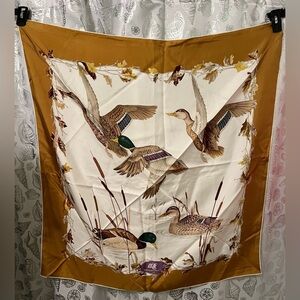 Vintage Abercrombie & Fitch Duck Print Scarf with Brown and Green Accents